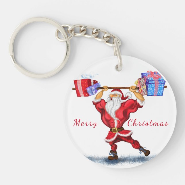 Bodybuilder Santa Christmas Keychain (Front)