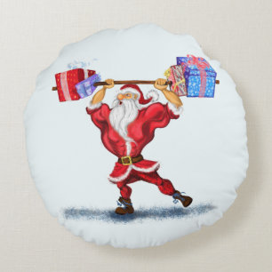 Bodybuilder Santa Christmas Round Pillow