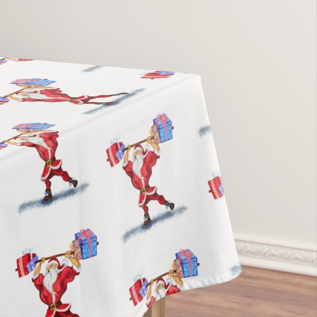 Bodybuilder Santa Christmas Tablecloth Gifts (In Situ)
