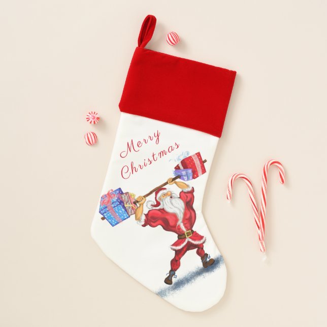 Bodybuilder Santa Claus Funny Christmas Stocking (Front)