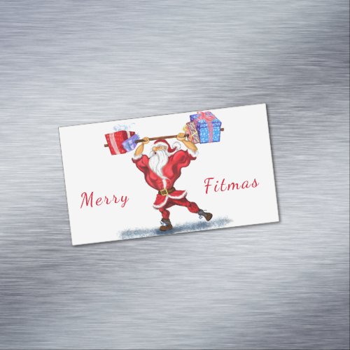 Bodybuilder Santa Claus with Christmas Gifts _ Fun Business Card Magnet