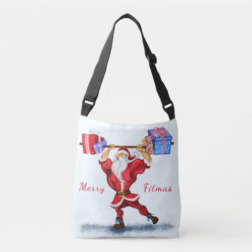 Bodybuilder Santa Claus with Christmas Gifts _ Fun Crossbody Bag