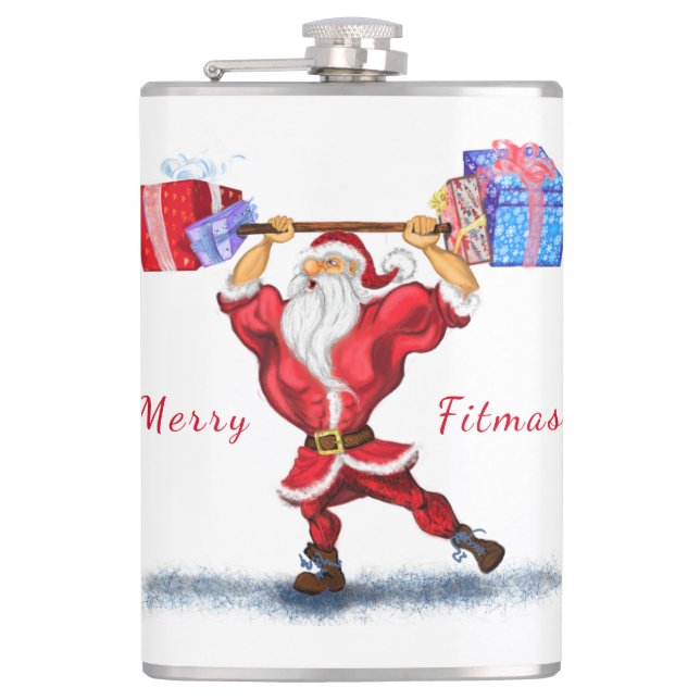Bodybuilder Santa Claus with Christmas Gifts - Fun Flask (Front)