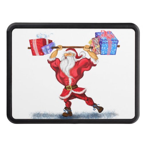 Bodybuilder Santa Claus with Christmas Gifts _ Fun Hitch Cover