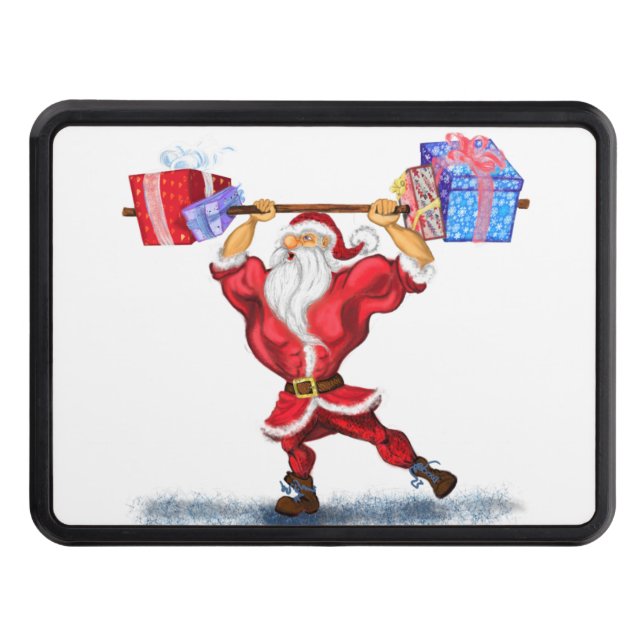 Bodybuilder Santa Claus with Christmas Gifts - Fun Hitch Cover (Front)