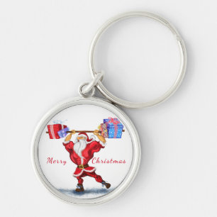 Bodybuilder Santa Claus with Christmas Gifts - Fun Keychain