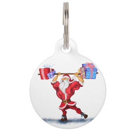 Bodybuilder Santa Claus with Christmas Gifts _ Fun Pet ID Tag