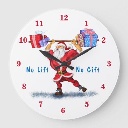 Bodybuilder Santa Claus with Christmas Gifts Funny Large Clock