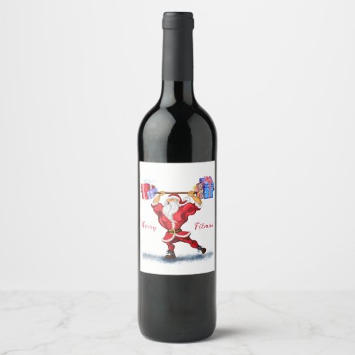 Bodybuilder Santa Claus with Christmas Gifts Funny Wine Label