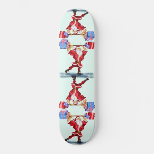 Bodybuilder Santa Claus with Christmas Gifts Sport Skateboard