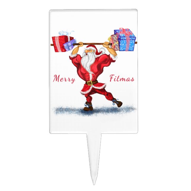 Bodybuilder Santa Funny Christmas Cake Topper (Front)