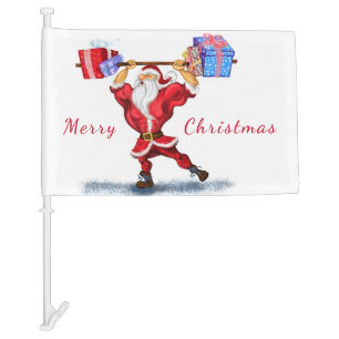 Bodybuilder Santa Funny Christmas Car Flag
