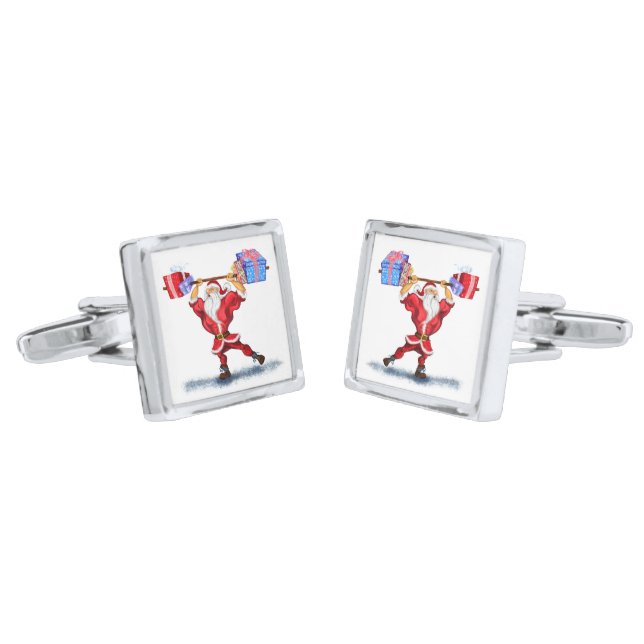 Bodybuilder Santa Funny Christmas Cufflinks Gift (Angled)