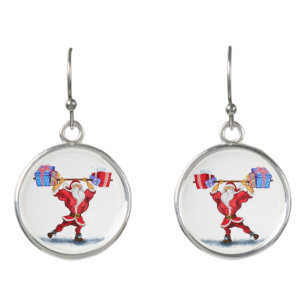 Bodybuilder Santa Funny Christmas Earrings Gift