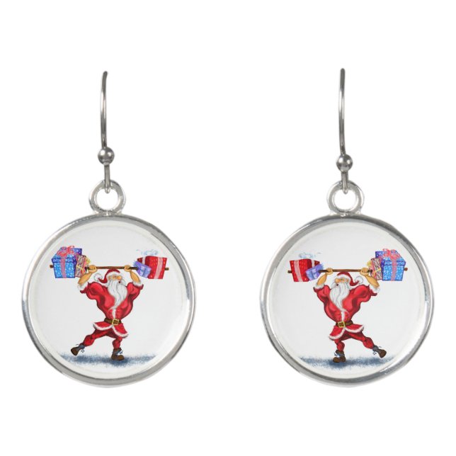 Bodybuilder Santa Funny Christmas Earrings Gift (Front)