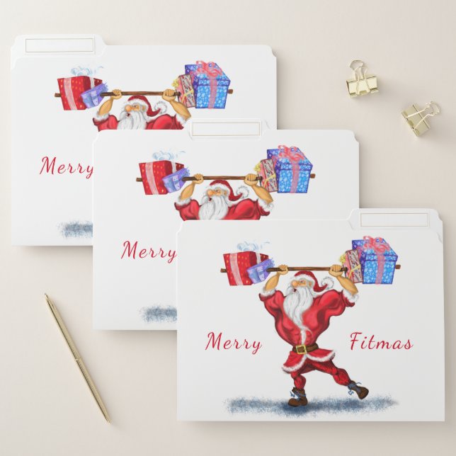 Bodybuilder Santa Funny Christmas File Folders (Set)