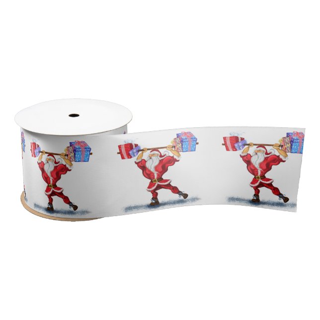 Bodybuilder Santa Funny Christmas Gift Ribbon (Spool)