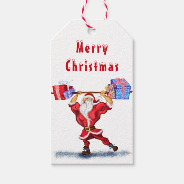 Bodybuilder Santa Funny Christmas Gift Tags (Front)