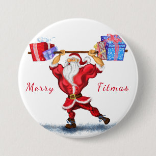 Bodybuilder Santa Funny Christmas Gifts Button