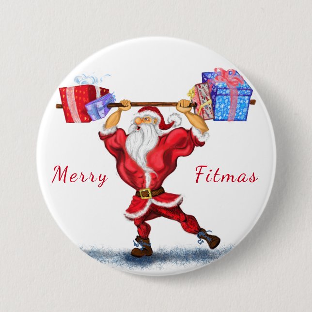 Bodybuilder Santa Funny Christmas Gifts Button (Front)