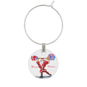 Bodybuilder Santa Funny Christmas Wine Charm