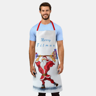 Bodybuilder Santa with Gift Funny Christmas Apron