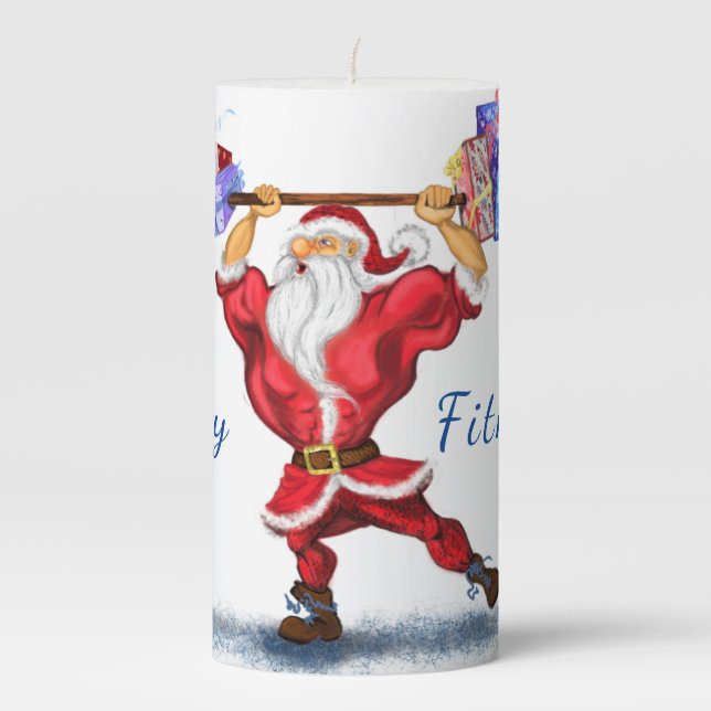 Bodybuilder Santa with Gift Funny Christmas Candle (Front)