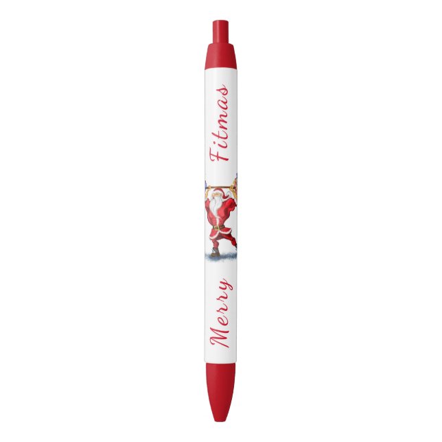 Bodybuilder Santa with Gift Funny Christmas Pen (Front Vertical)