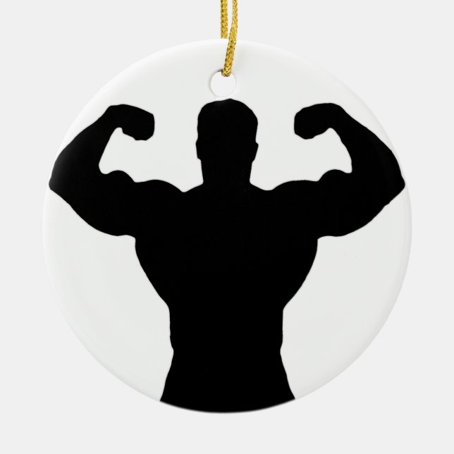 bodybuilder silhouette ceramic ornament (Front)
