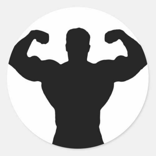 bodybuilder silhouette classic round sticker