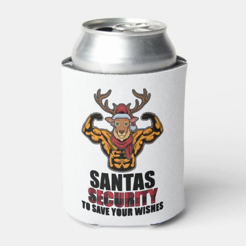 Bodybuilder Weiglifter Gym Muscle Santa Security Can Cooler