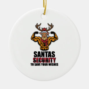 Bodybuilder Weiglifter Gym Muscle Santa Security Ceramic Ornament