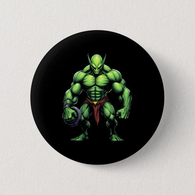 Bodybuilding Alien Tee Funny Gym Design Ufo Weight Button (Front)