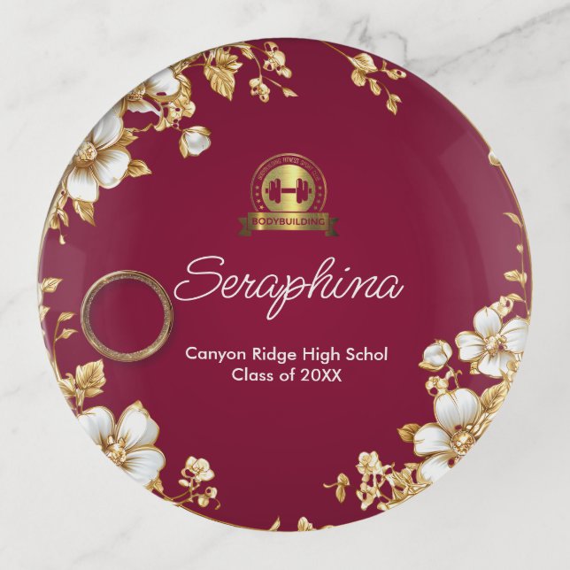 Bodybuilding Gold Graduation Personalized Custom N Trinket Tray (Front)