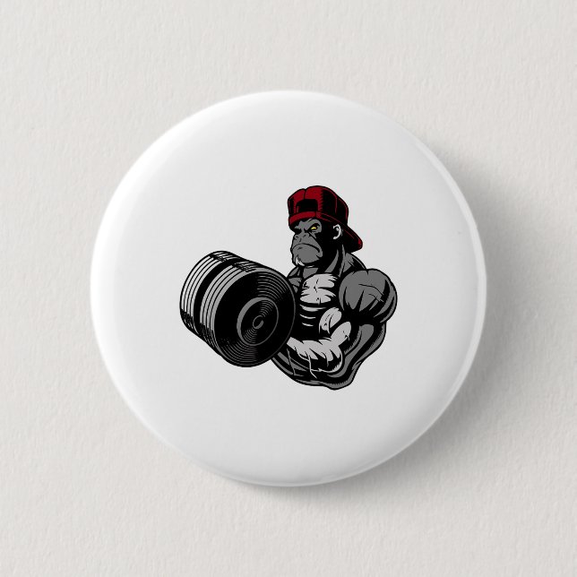 Bodybuilding Gorilla Gym Strength Training Workout Button (Front)