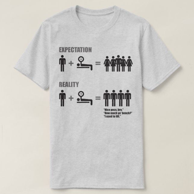 Bodybuilding Humor - Expectation vs Reality T-Shirt (Design Front)