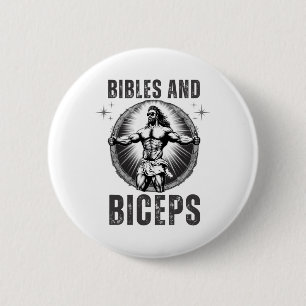 Bodybuilding Jesus Fitness Bibles And Biceps Funny Button