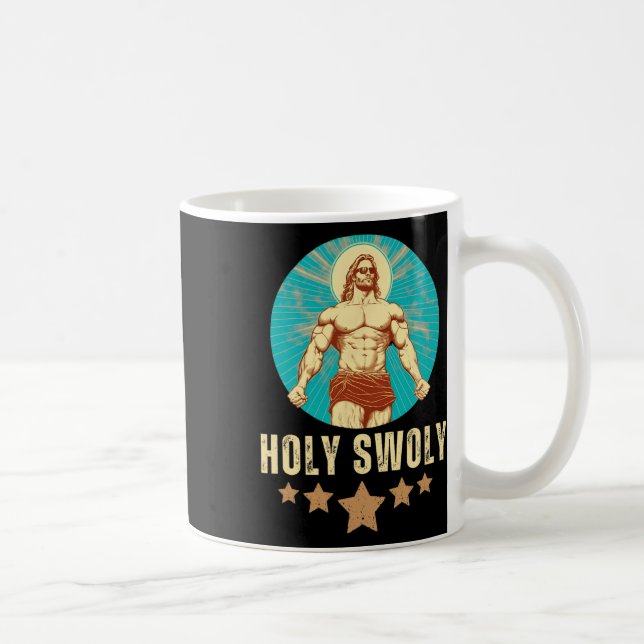 Bodybuilding Jesus Fitness Holy Swoly Funny Gym  Coffee Mug (Right)