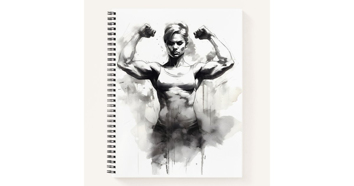 Bodybuilding Sketch Female Flexing Her Muscles Notebook | Zazzle