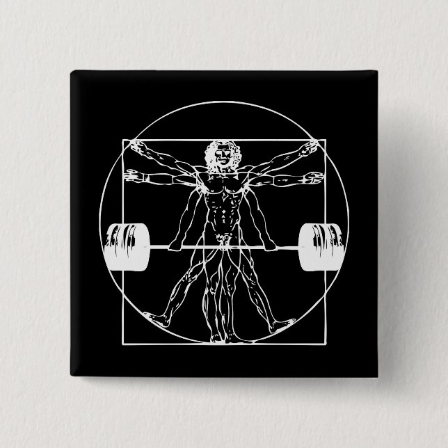 Bodybuilding - Vitruvian Barbell Man Button (Front)