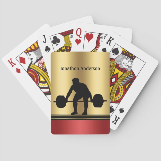 Bodybuilding Weightlifter silhouette Personalize Poker Cards (Back)