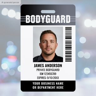 Bodyguard Security Guard ID Photo Logo Gray Custom Badge