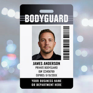 Bodyguard Security Guard ID Photo Logo Gray Custom Badge