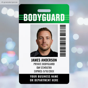 Bodyguard Security Guard ID Photo Logo Green Badge