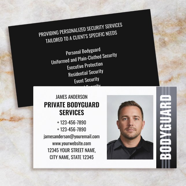 Bodyguard Security Services Guard ID Photo Gray Business Card (Creator Uploaded)