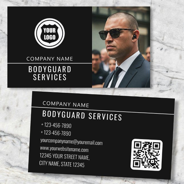Bodyguard Services Modern Photo Logo QR Code Business Card (Creator Uploaded)