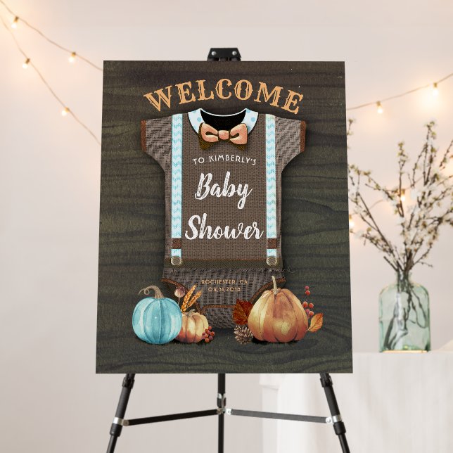 Bodysuit Cute Blue Pumpkins Baby Shower Welcome Foam Board (In Situ (Stand))