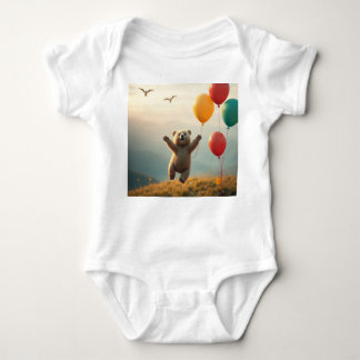 Bodysuit Happy baby bear flying with balloons 