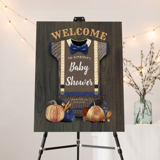 Bodysuit Navy Blue Pumpkins Baby Shower Welcome Foam Board (In Situ (Stand))