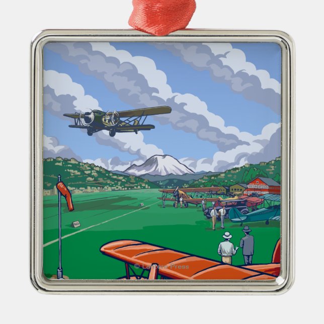 Boeing Field Vintage Travel Poster Metal Ornament (Front)